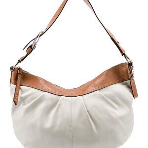 Euc Coach White & Brown Leather Shoulder Bag Purse Xlarge